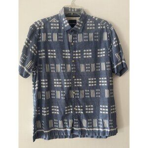 Tommy Bahama Hawaiian Shirt Blue White Pattern Button-up Silk Cotton Men's SZ L